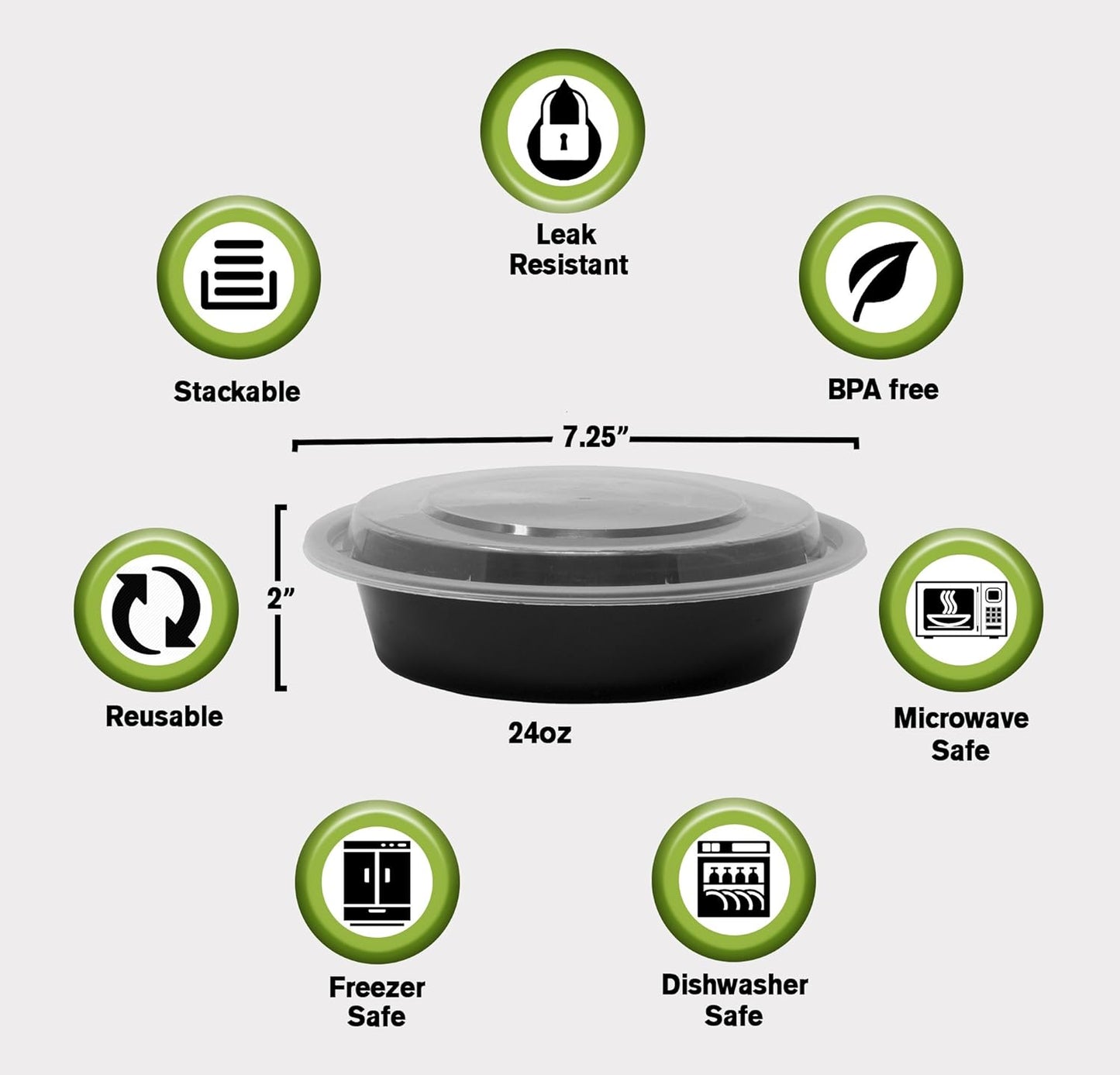 Meal Prep Container Reusable with Lids [25 Set- 24Oz] round Ideal-Food Prep Containers, Food Storage Bento Box | Stackable | Microwave | Dishwasher | Freezer Safe.
