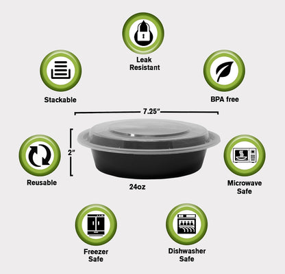 Meal Prep Container Reusable with Lids [25 Set- 24Oz] round Ideal-Food Prep Containers, Food Storage Bento Box | Stackable | Microwave | Dishwasher | Freezer Safe.