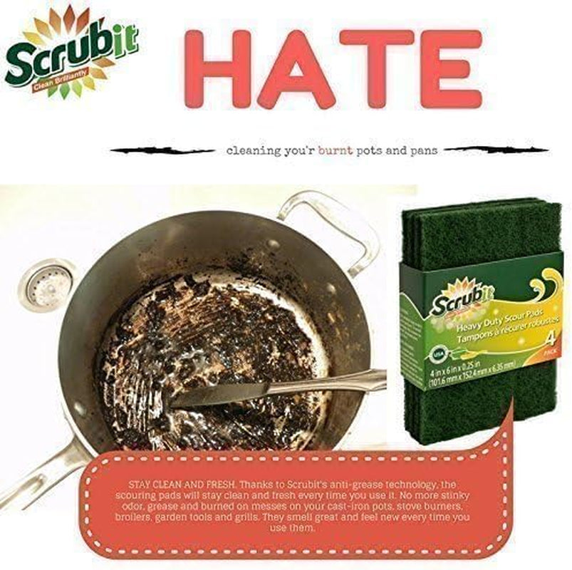 Scouring Pads - Heavy Duty Household Cleaning Scrubber with Non-Scratch Anti-Grease Technology - Reusable Scrubbing Pads – Green, 6 Pack