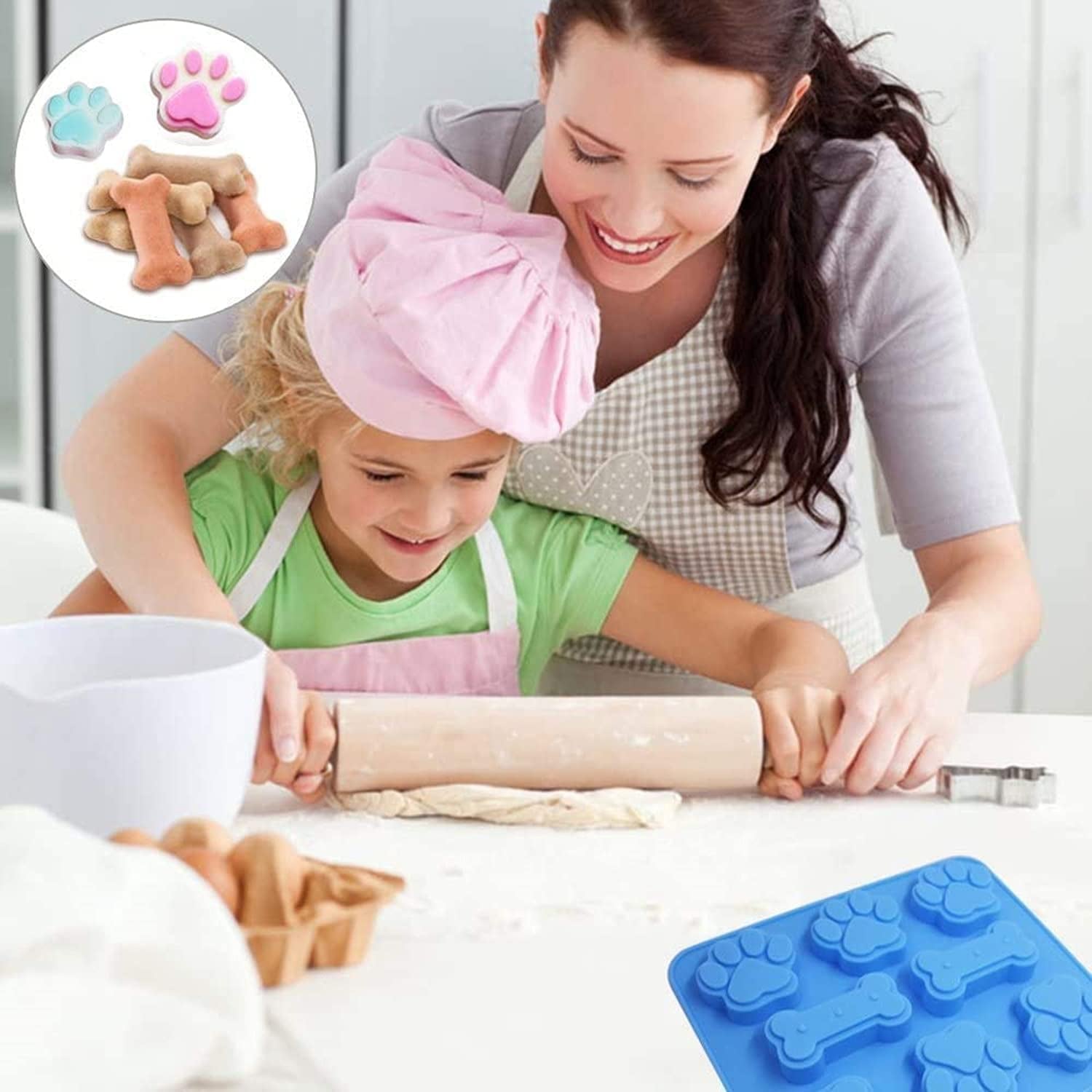 2 Pack Silicone Molds - Puppy Dog Paw & Dog Bone Shapes for Baking Chocolate, Candy, Jelly, Ice Cube Treats