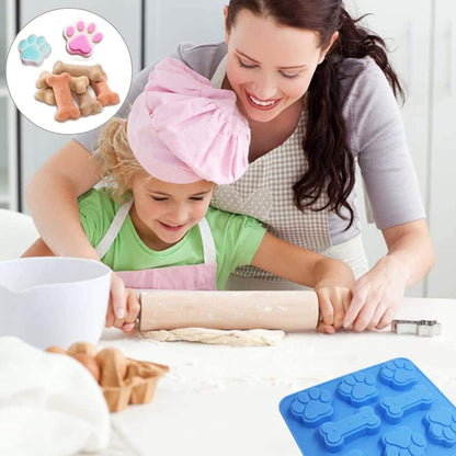2 Pack Silicone Molds - Puppy Dog Paw & Dog Bone Shapes for Baking Chocolate, Candy, Jelly, Ice Cube Treats