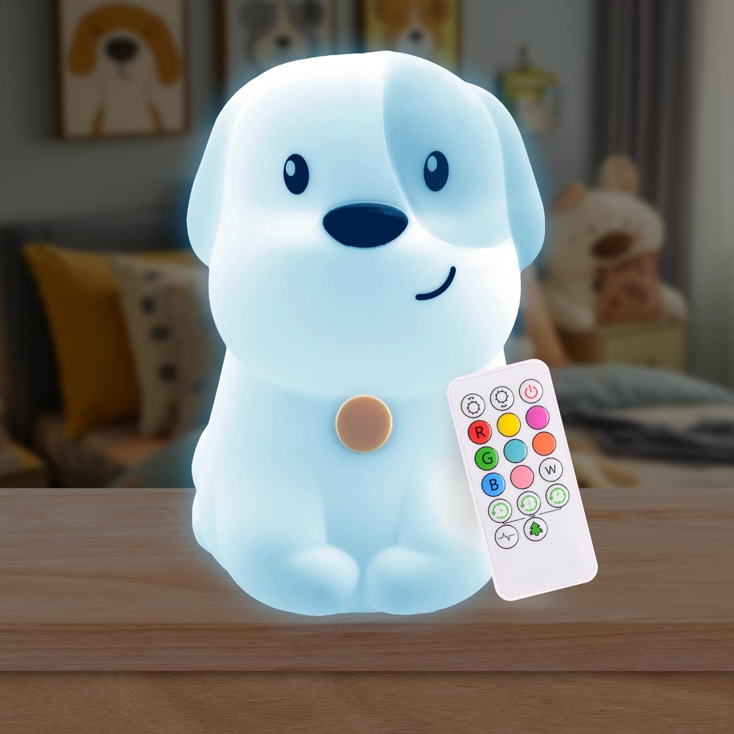 Remote Control Silicone Night Light for Kids - Puppy Design with 9 Soft Colors & Sleep Timer - Rechargeable, Battery-Operated Lamp for Bedroom | Baby Nursery, Toddler, Girls, Boys