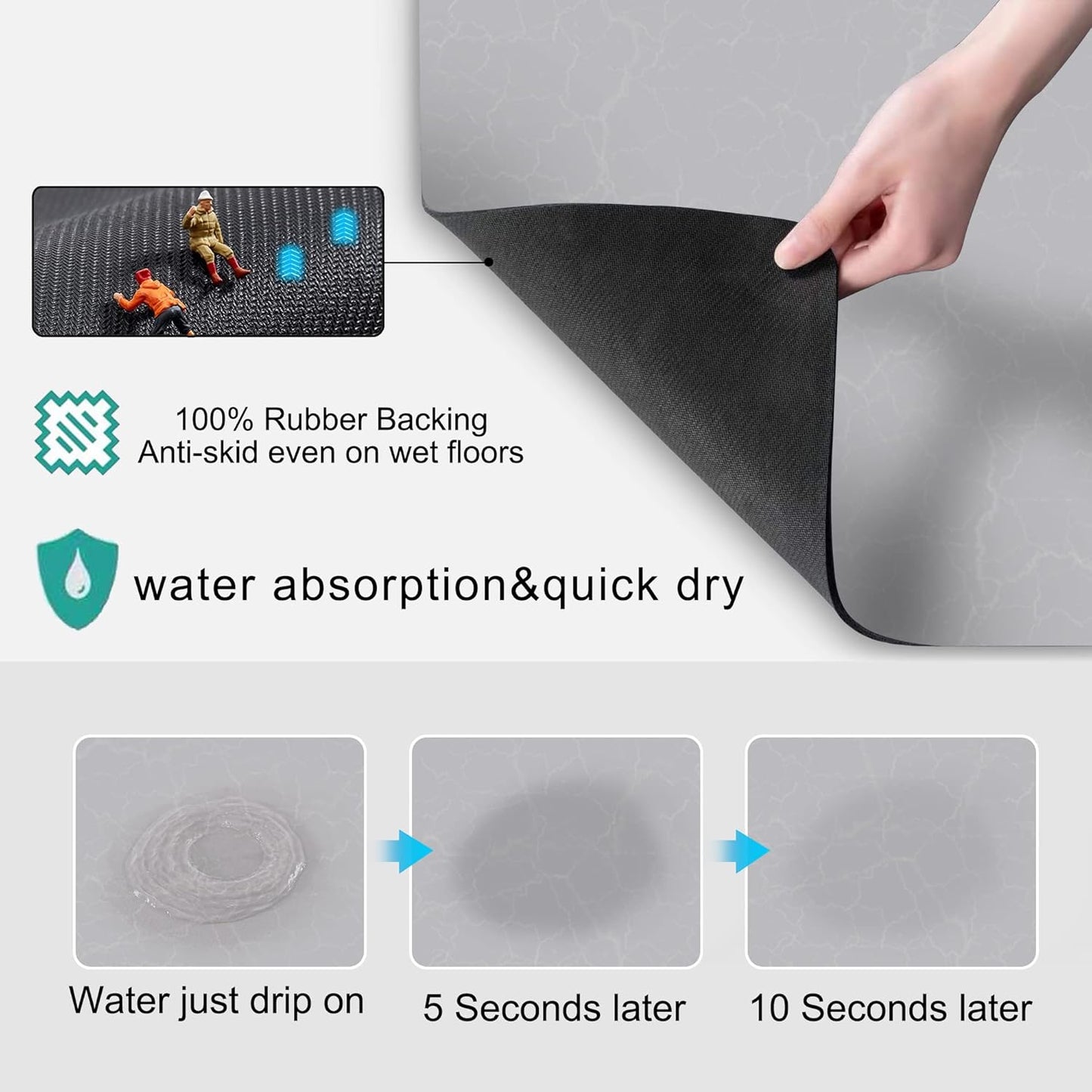 Coffee Maker Mat for Countertops, Coffee Bar Accessories Fit under Coffee Machine Mat, 19"X12" Rubber Backed Coffee Pots, Table Mat under Appliance, Dish Drying Mat, Marble Gray for Kitchen Counter