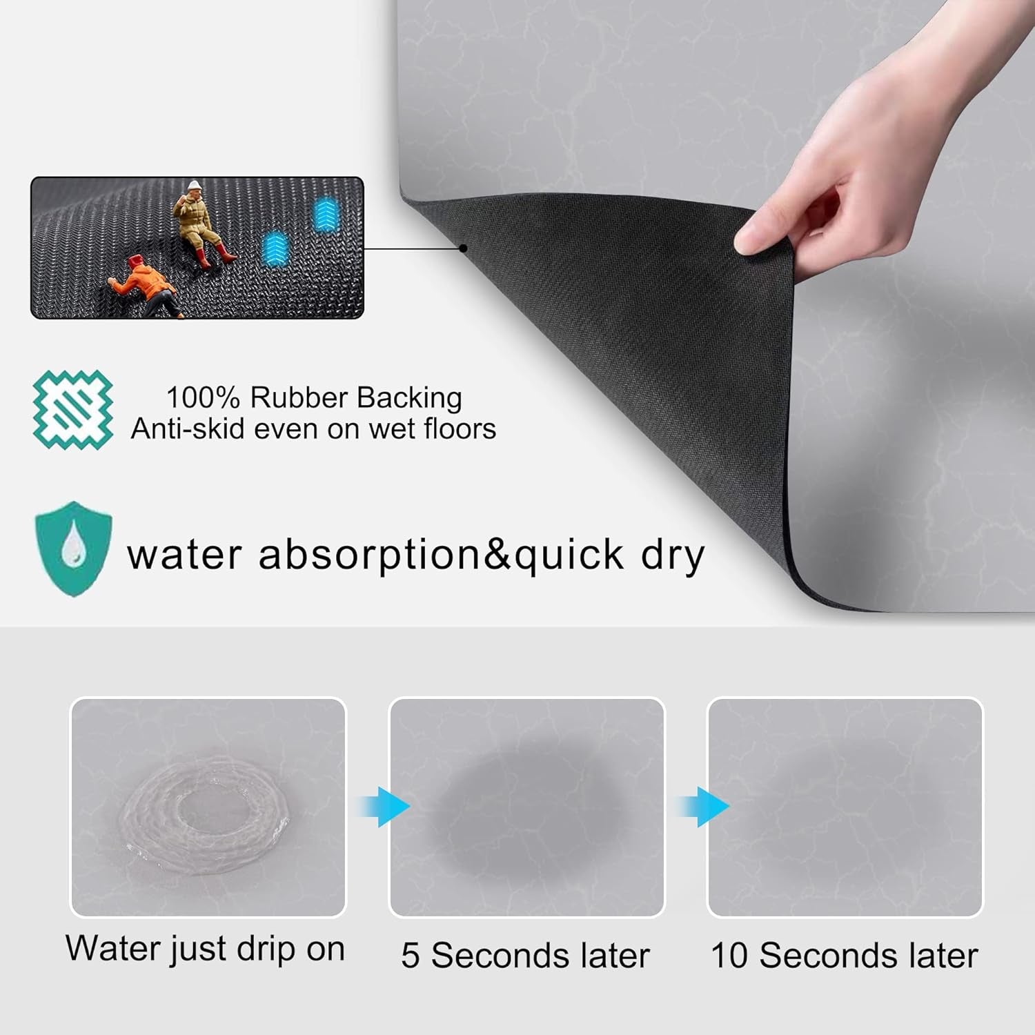 Coffee Maker Mat for Countertops, Coffee Bar Accessories Fit under Coffee Machine Mat, 19"X12" Rubber Backed Coffee Pots, Table Mat under Appliance, Dish Drying Mat, Marble Gray for Kitchen Counter