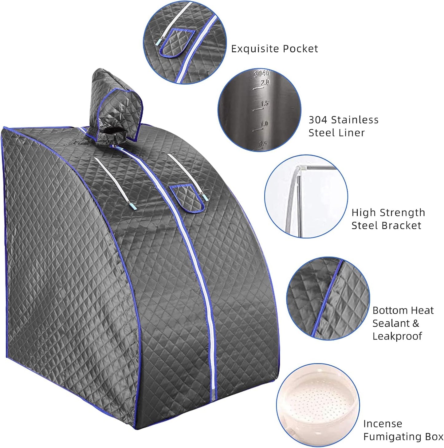 Portable Sauna, Sauna, 2L Steam Sauna Home Sauna for Relaxation at Home,One Person Sauna with Remote Control,Foldable Chair,Timer