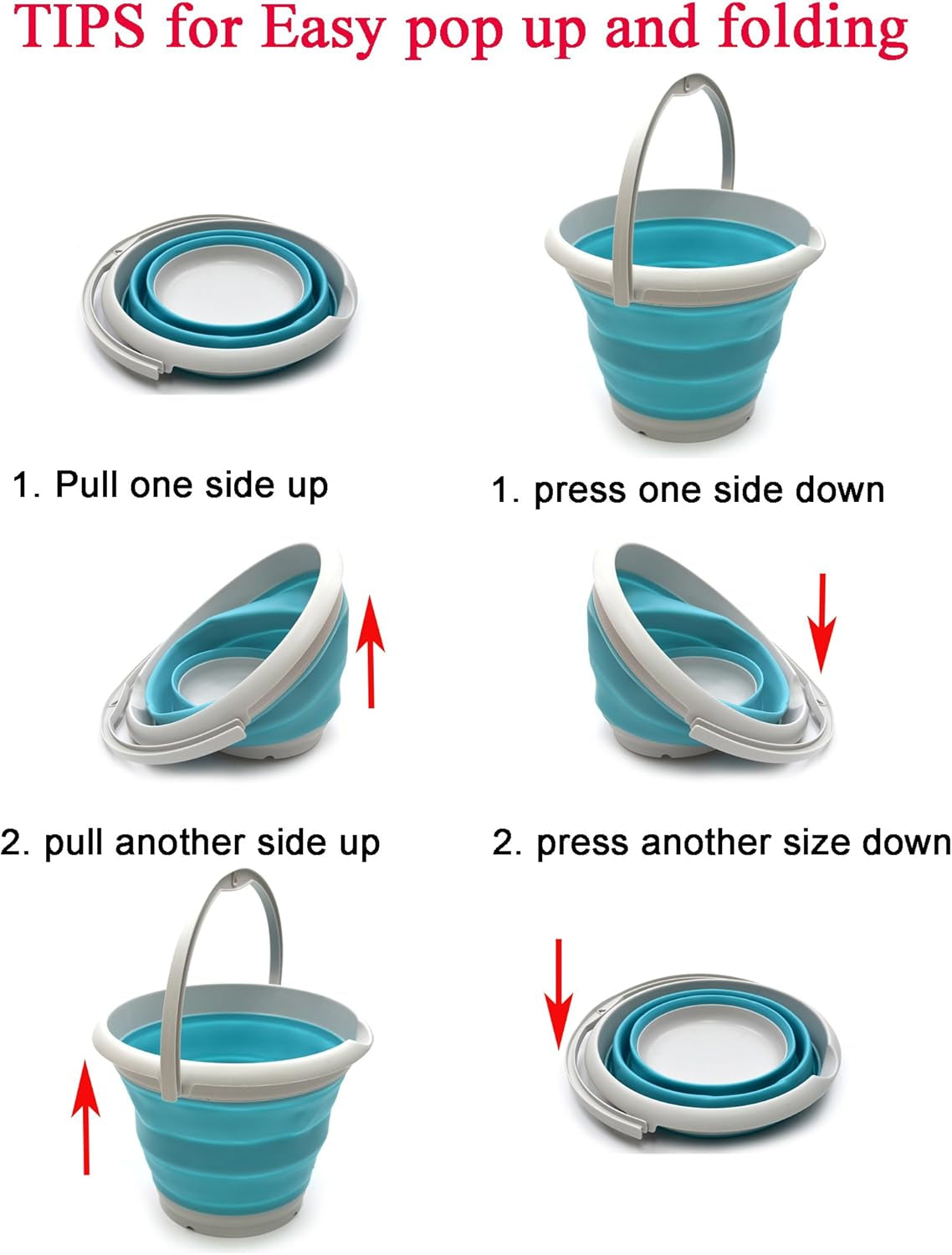 10L (2.6 Gallon) Collapsible Plastic Bucket - Foldable round Tub - Portable Fishing Water Pail - Space Saving Outdoor Waterpot, Size 33Cm Dia (1, Bright Blue)