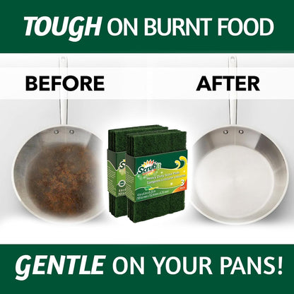 Scouring Pads - Heavy Duty Household Cleaning Scrubber with Non-Scratch Anti-Grease Technology - Reusable Scrubbing Pads – Green, 6 Pack