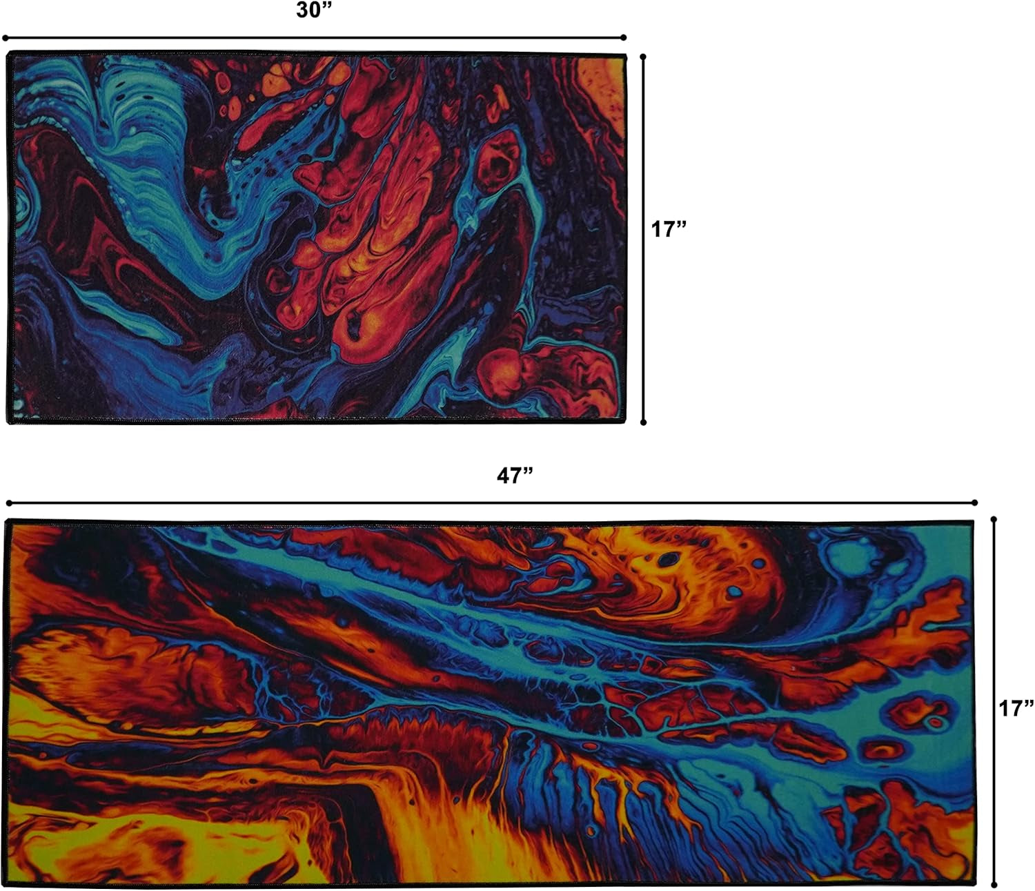 Artistic and Colorful Kitchen Rugs for Floor Non Slip Kitchen Rugs and Mats Kitchen Mat Set Farmhouse Kitchen - Lava Flow2 Art- 2 Pieces - 30"X17" + 47”X17