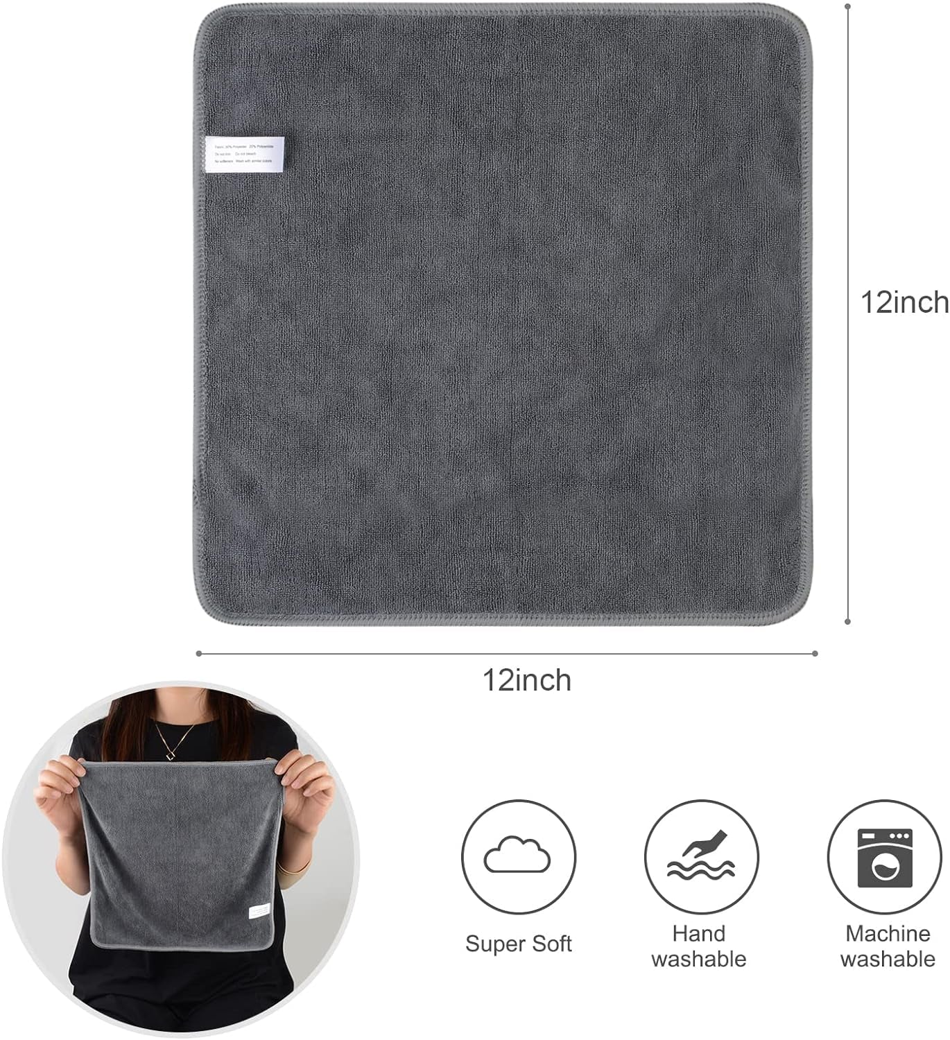 Microfiber Cleaning Cloth Ultra Absorbent Softer Towel Reusable Cloth No Streak Lintless Cleaning Clothes for Home, Kitchen, Car, Window Use 12X12 Inch Slate Grey 6 Pack