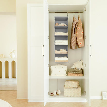 5-Shelf Hanging Closet Organizers and Storage, Hanging Shelves for Closet Storage, Collapsible Hanging Shelf Organizer for Clothes Organization, Light Gray, 12 ¼" D X 12 ¼" W X 45 ½" H