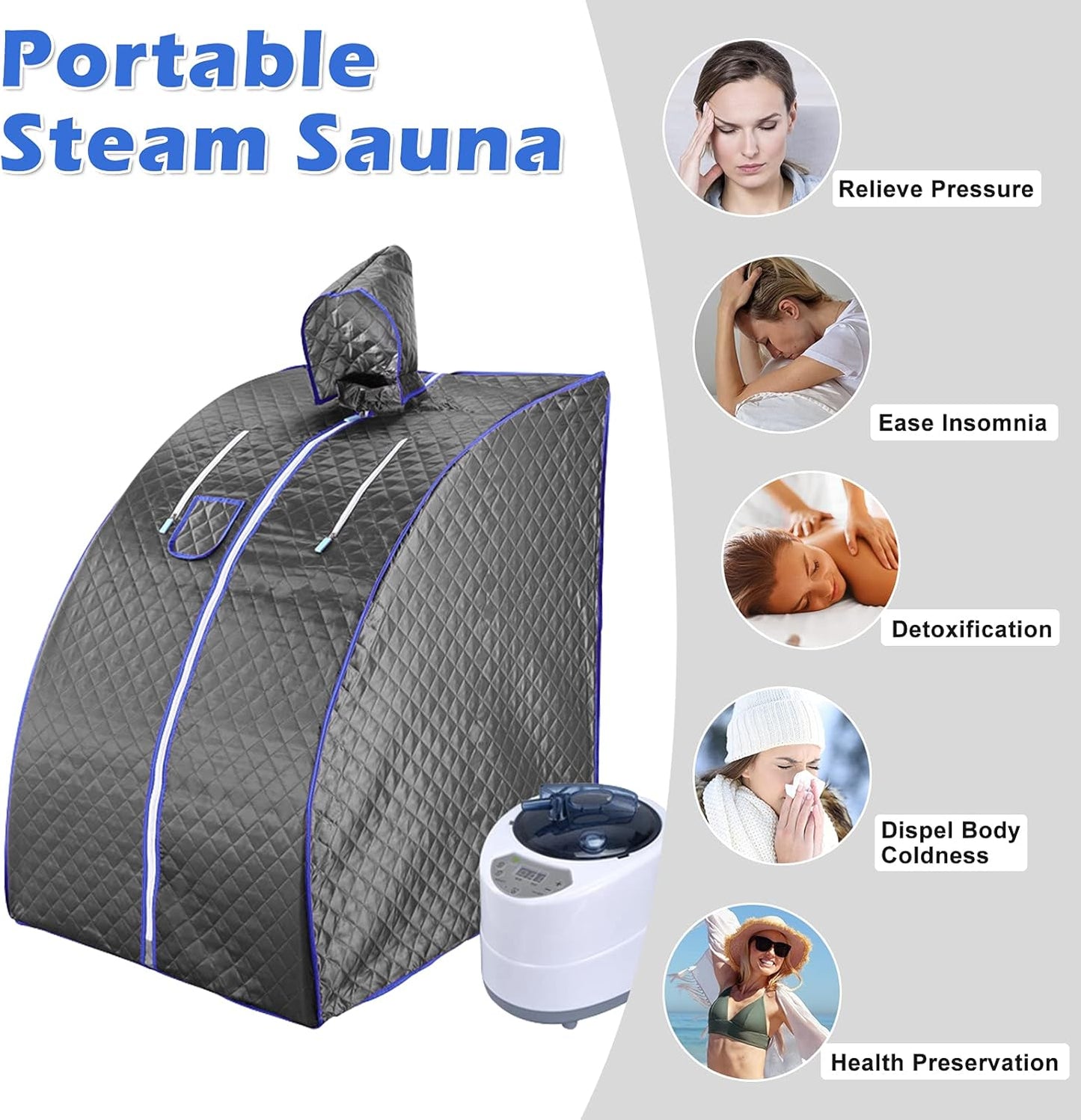 Portable Sauna, Sauna, 2L Steam Sauna Home Sauna for Relaxation at Home,One Person Sauna with Remote Control,Foldable Chair,Timer