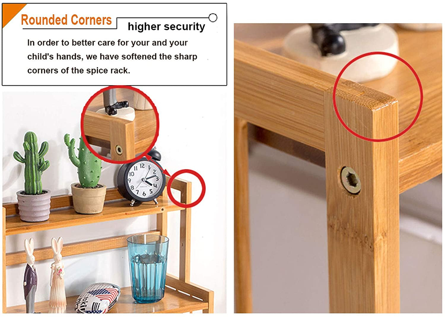 Bamboo Spice Rack Kitchen Countertop Organizer Storage Shelves-3 Tier Standing Pantry Shelf with Adjustable Shelf