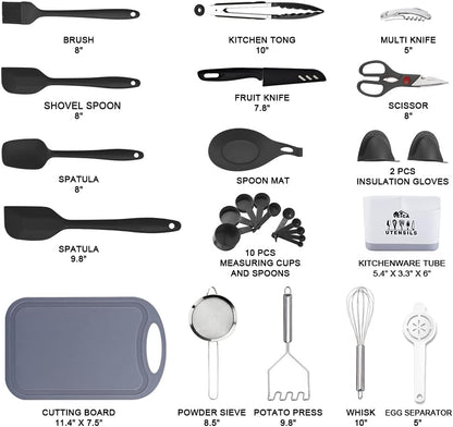Kithcen Utensil Set 46 Cooking Utensils Nylon and Stainless Steel Utensils Kitchen Tool Set,Baking Set Kitchen Set Spatula Set Kitchen Gadgets Kitchen Tools Kitchen Accessories Black