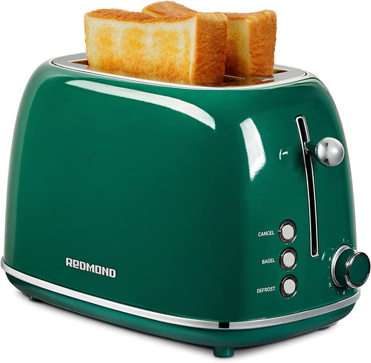 2 Slice Retro Stainless Steel Toaster with Bagel, Cancel, Defrost Function and 6 Bread Shade Settings, Extra Wide Slot, Removable Crumb Tray, Green, ST028.