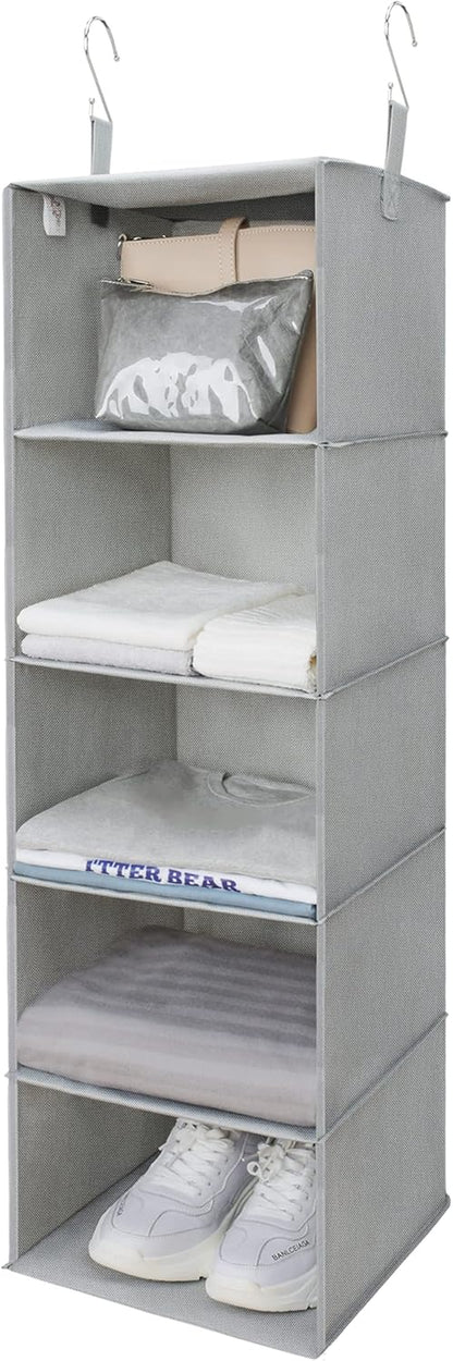 5-Shelf Hanging Closet Organizers and Storage, Hanging Shelves for Closet Storage, Collapsible Hanging Shelf Organizer for Clothes Organization, Light Gray, 12 ¼" D X 12 ¼" W X 45 ½" H