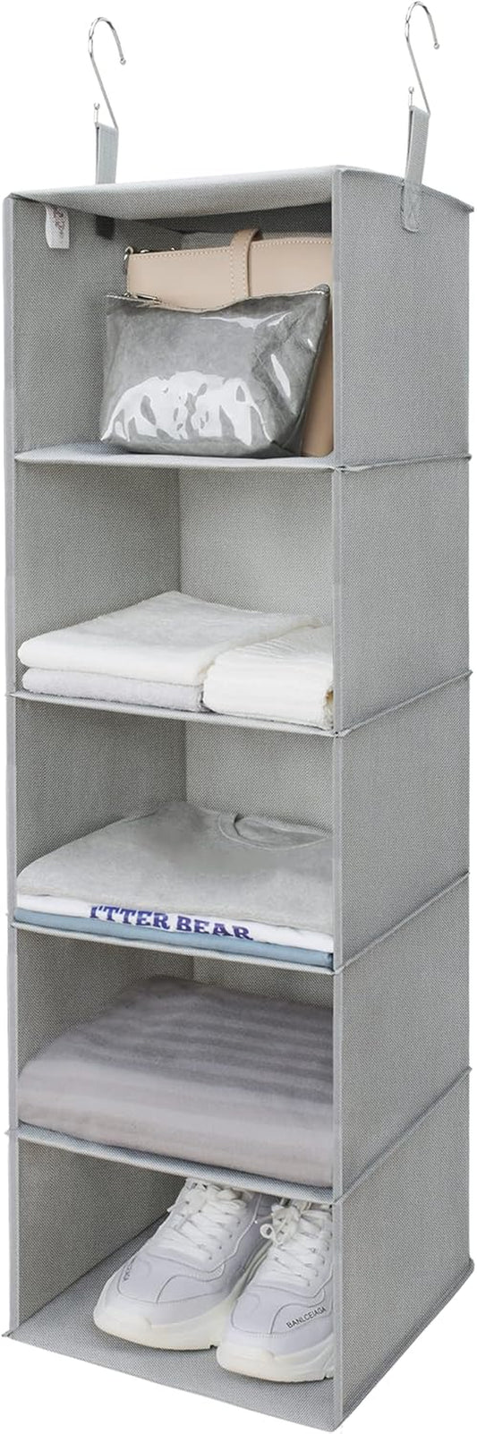 5-Shelf Hanging Closet Organizers and Storage, Hanging Shelves for Closet Storage, Collapsible Hanging Shelf Organizer for Clothes Organization, Light Gray, 12 ¼" D X 12 ¼" W X 45 ½" H